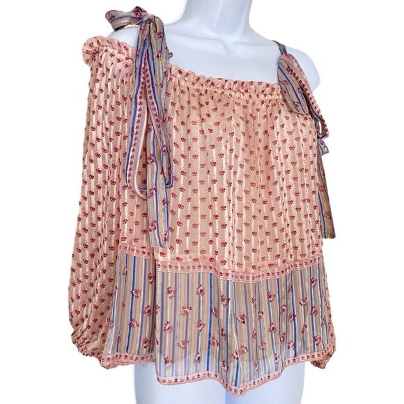 Ulla Johnson Tops - Ulla Johnson Clement Rose Silk Bow Shoulder Tie Off Shoulder Boho Blouse Size 4